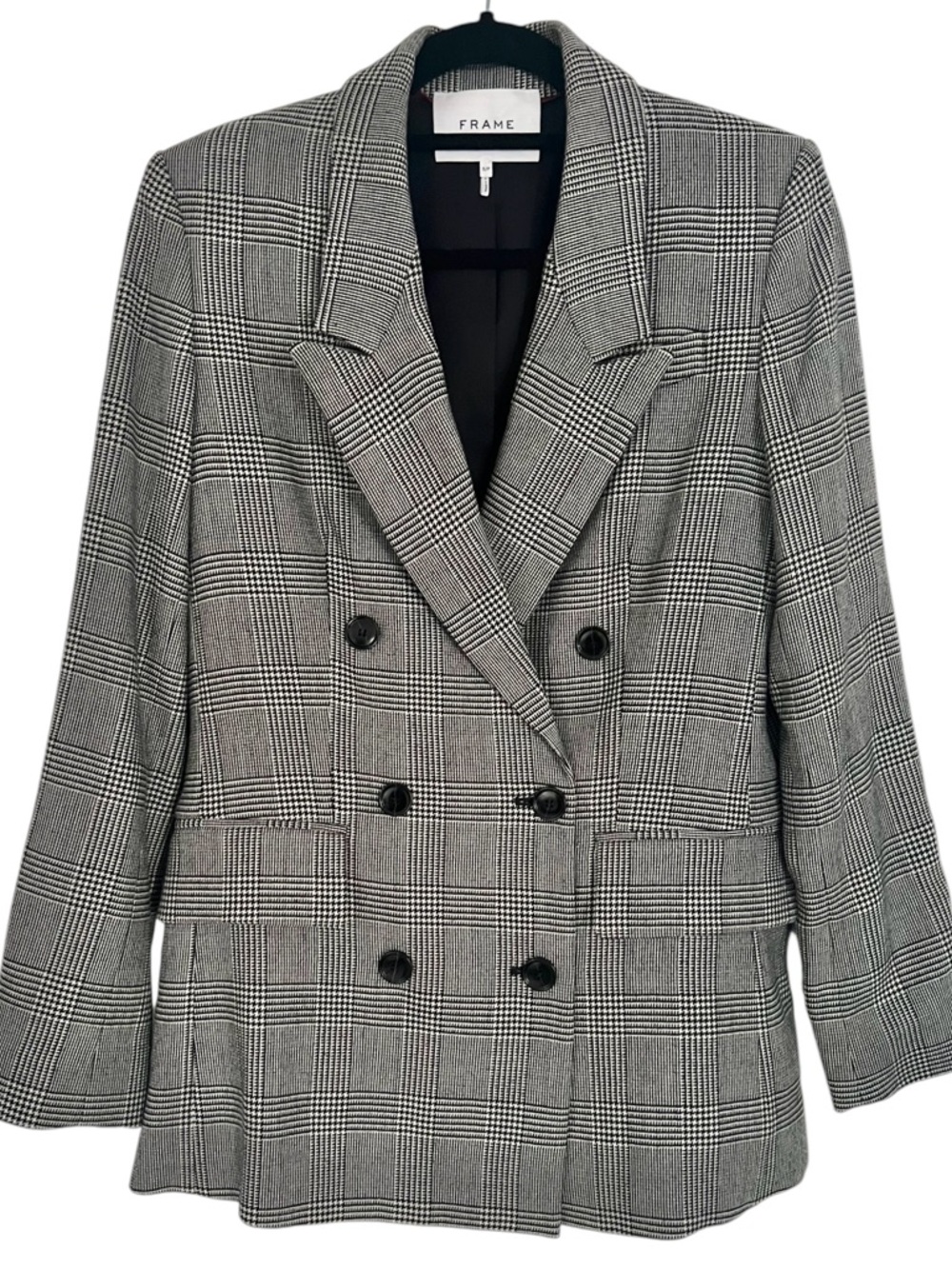 Frame Double Breasted Houndstooth Plaid Blazer in Noir Multi Size Medium - Picture 2 of 12
